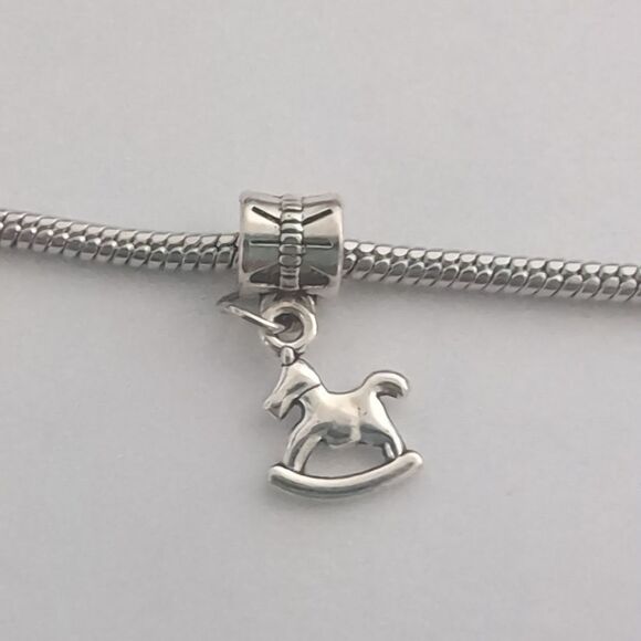 Silver Rocking Horse Dangle Charm for Pandora Style Bracelet - Picture 1 of 4
